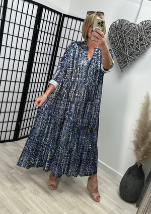 Avril Slinky Smock Curve Maxi Dress 18-26 Navy - Susie's Boutique
