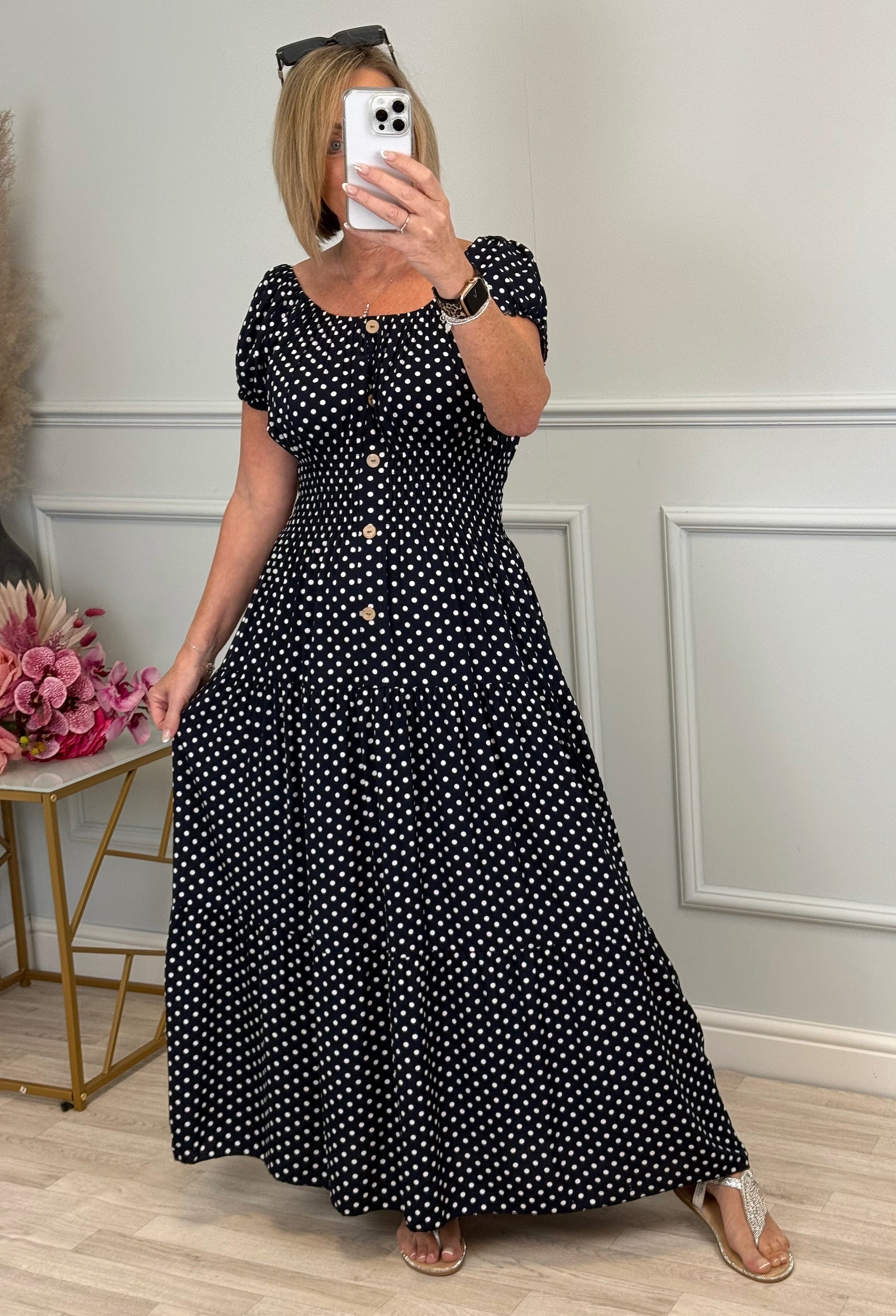 Fleur Polka Dot Magic Maxi Dress with pockets 8-18+ - Susie's Boutique