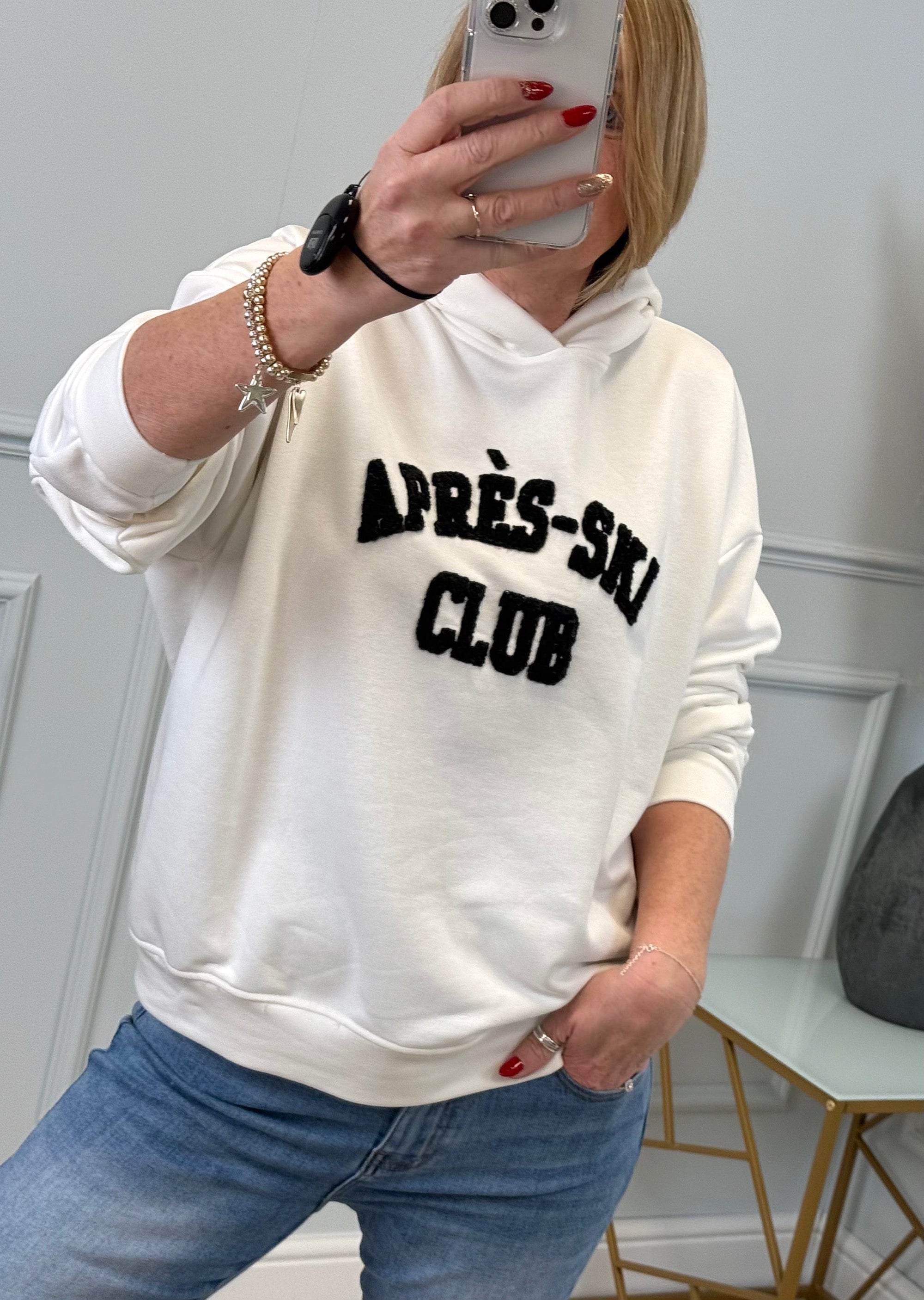 The Aria Après-Ski Hoodie - Cozy Embroidered Logo Sweatshirt 8-18 White - Susie's Boutique