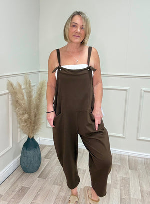 Nina Jersey Barrel Dungarees 8-16 Chocolate