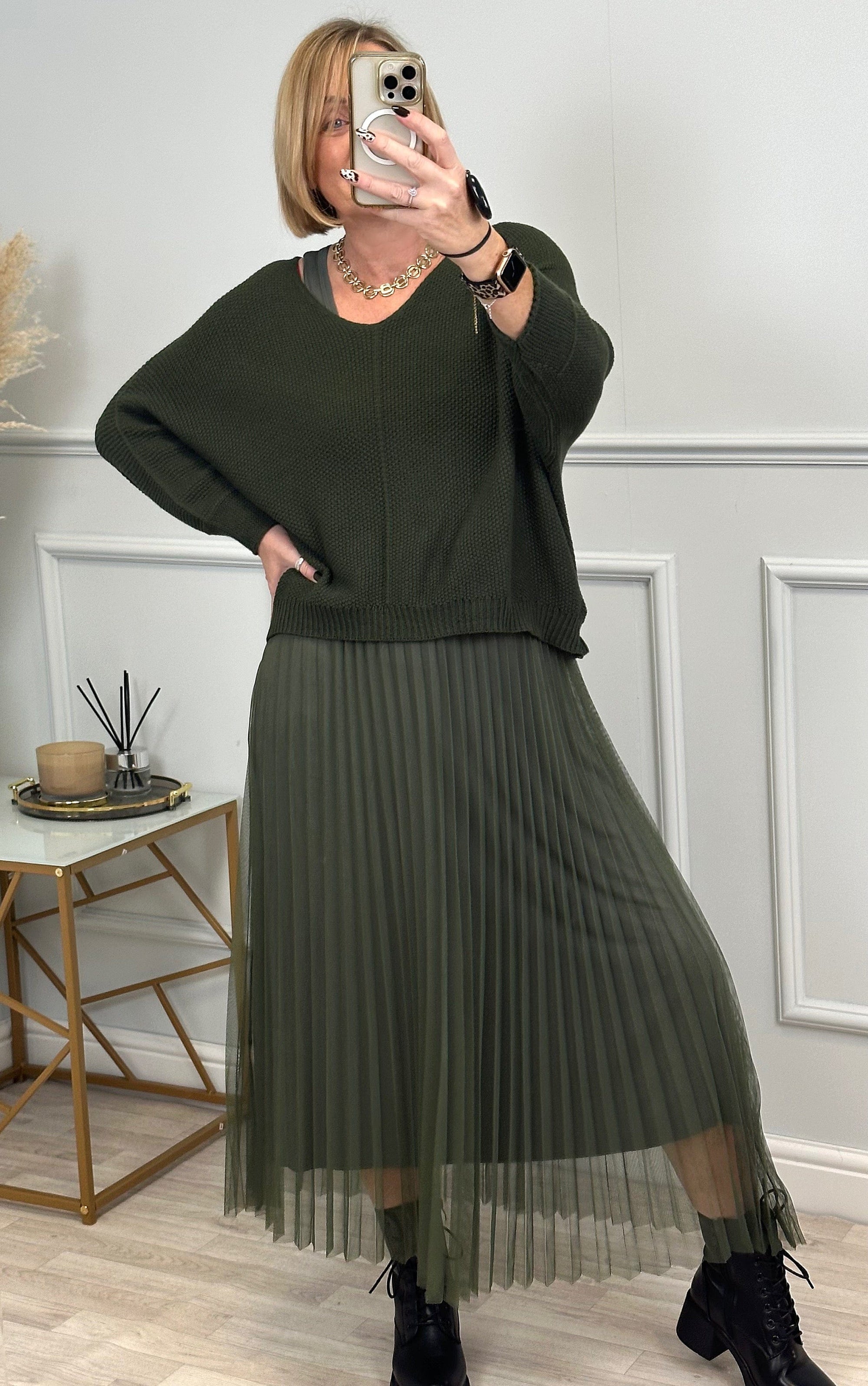 Adriana Jumper & Pleated Tulle Dress Set 8-18 Khaki - Susie's Boutique