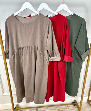 Faye Pin-cord Tunic Dress 10-18 Khaki - Susie's Boutique
