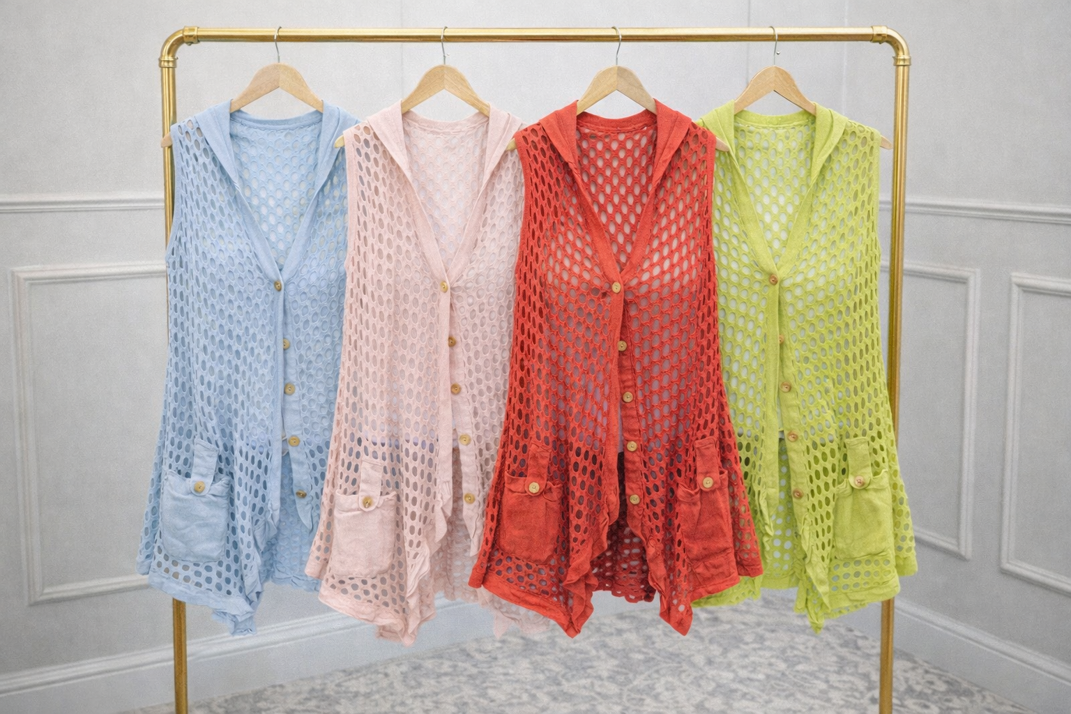 Crochet Mesh Sleeveless Cardigan Waistcoat 10-18