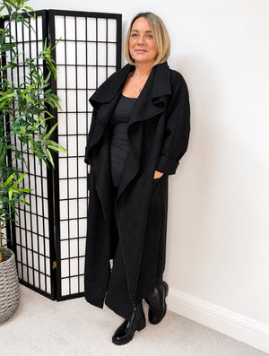 Hattie Bouclé Waterfall Coat – Black