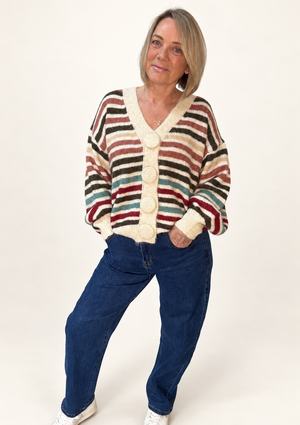 Sienna Oversized Stripe Cardigan – Cream