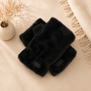 Faux Fur Fingerless Gloves – Black