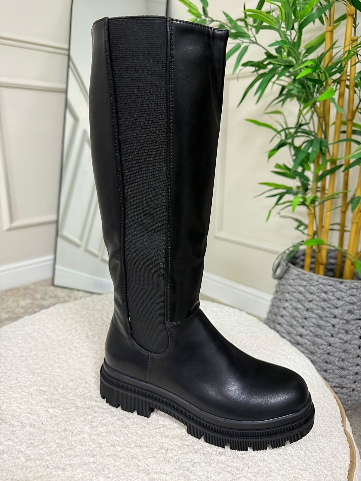 Claudia Chunky Sole Knee-High Boots – Black
