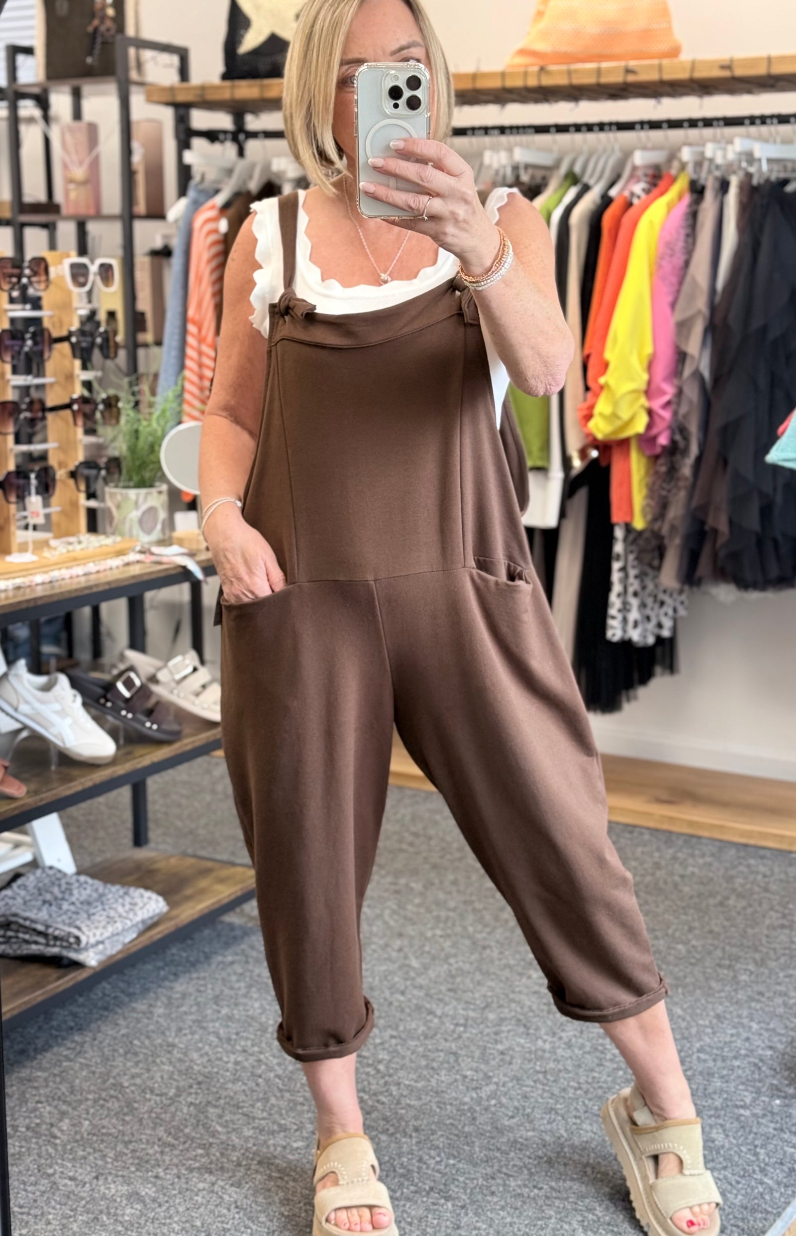Nina Jersey Barrel Dungarees 8-16 Chocolate