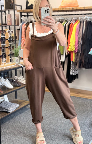 Nina Jersey Barrel Dungarees 8-16 Chocolate