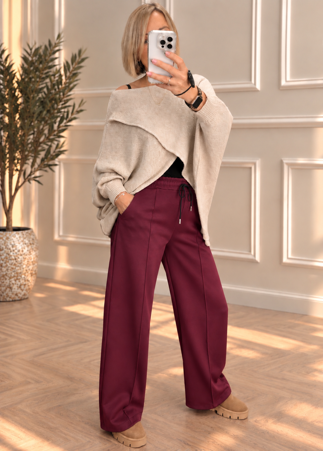 Alexandria Wide Straight Leg Trousers 8-18 Wine