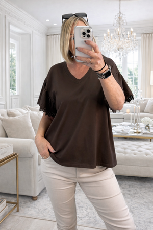 Lena Lace Sleeve T-Shirt One Size 8–16 Chocolate