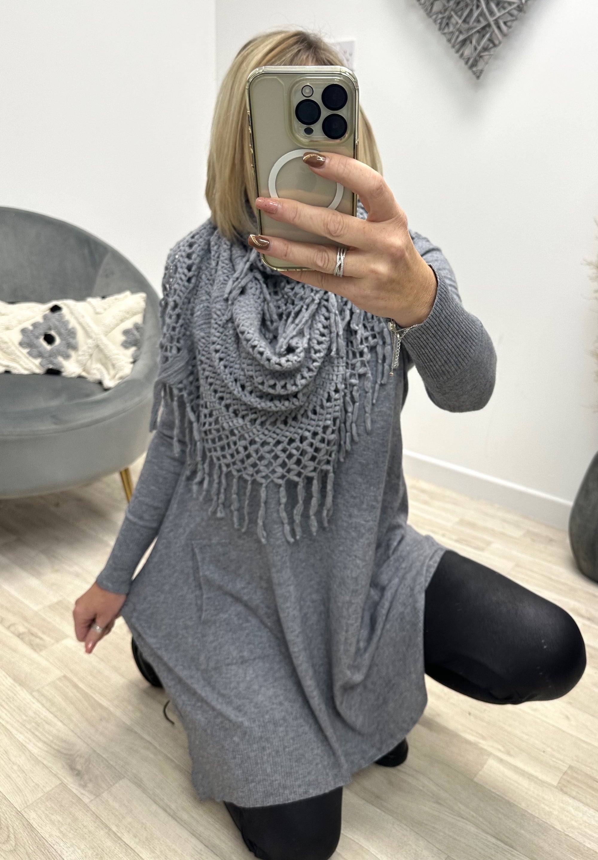 Tully Pocket Tunic With Snood 8-18 Grey - Susie's Boutique