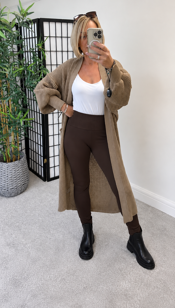 Ultra High Waist Fleece Lined Stretchy Leggings 10-18 Chocolate