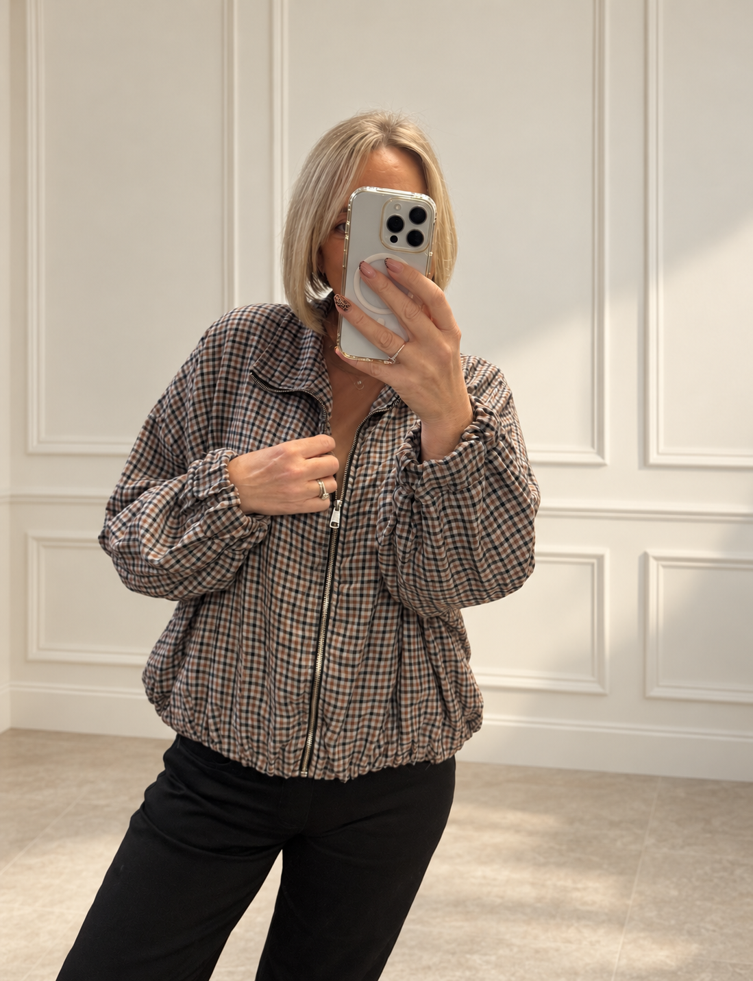 Harriet Heritage Check Funnel Neck Jacket