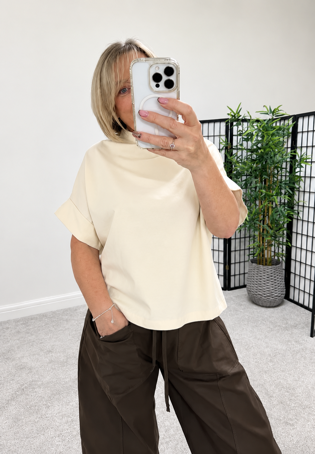 Darcy Cotton Funnel Neck Sweat Top – Cream