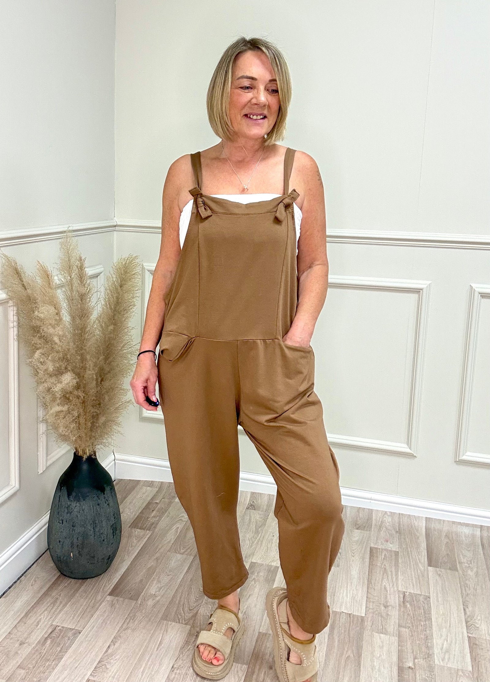 Nina Jersey Barrel Dungarees 8-16 Camel