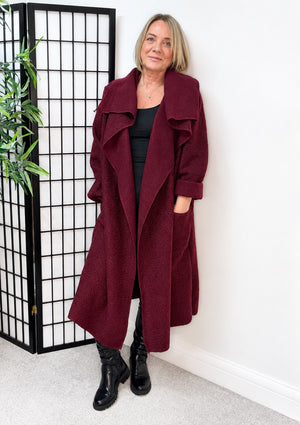 Hattie Bouclé Waterfall Coat – Burgundy