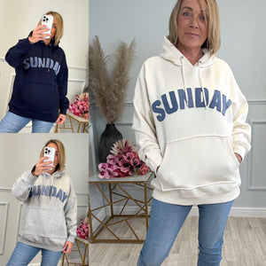 'Sunday' Denim Applique Hoodie Grey 8-22