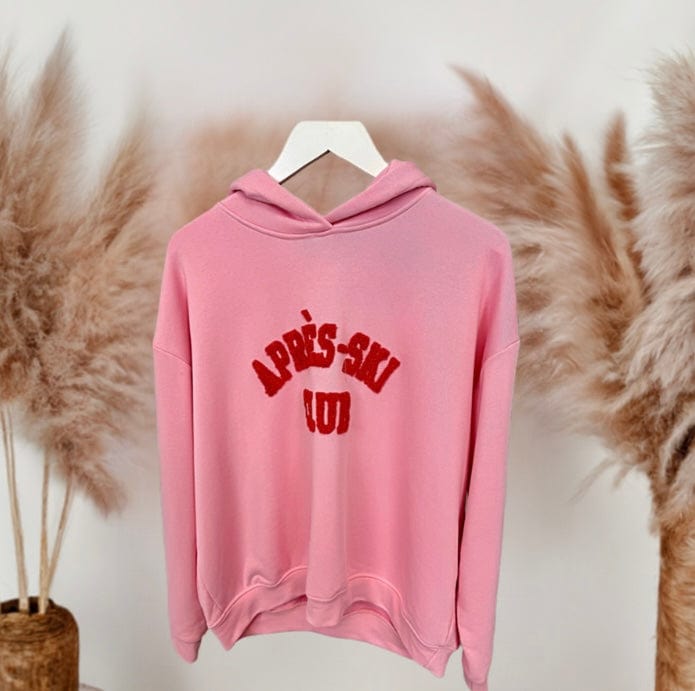 The Aria Apres Ski Hoodie Cozy Embroidered Logo Sweatshirt 8 18 Pink