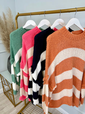 Fallon Bold Striped Oversized Knitted Jumper 10-20 Coral - Susie's Boutique