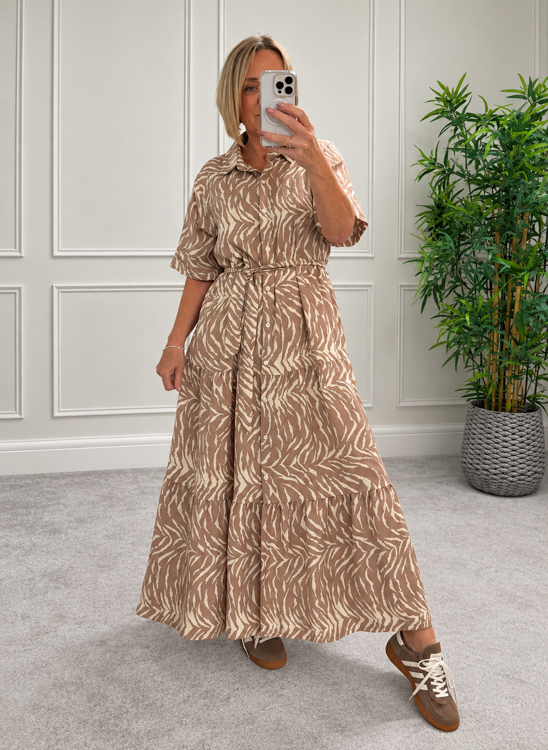 Serena Zebra Print Button-Through Maxi Dress 10-18 Mocha