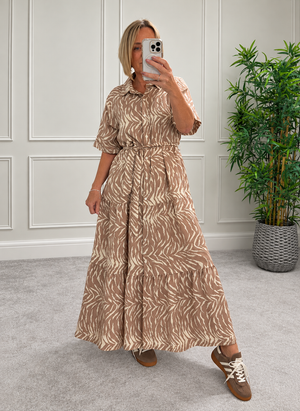 Serena Zebra Print Button-Through Maxi Dress 10-18 Mocha
