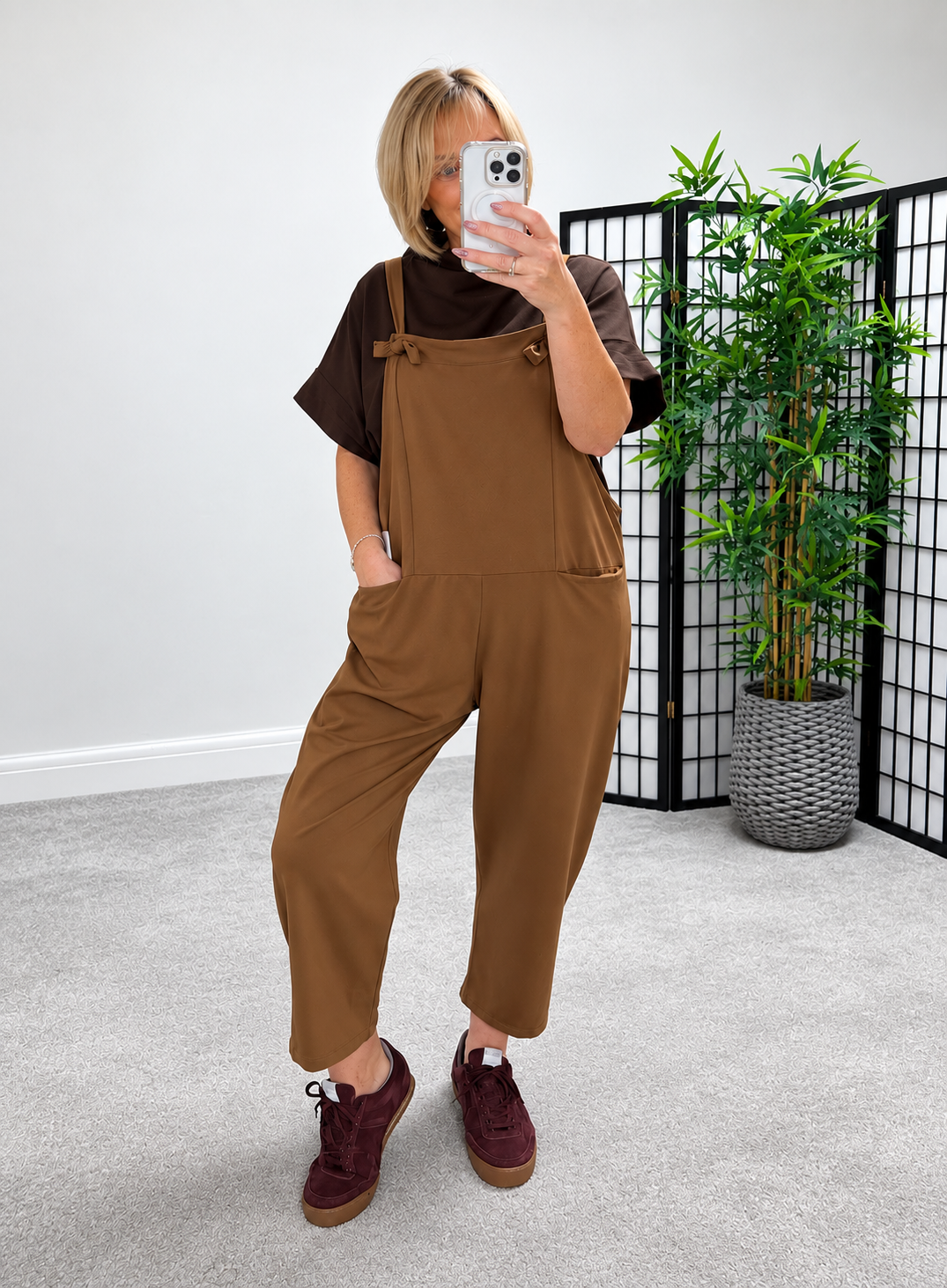Nina Jersey Barrel Dungarees 8-16 Camel