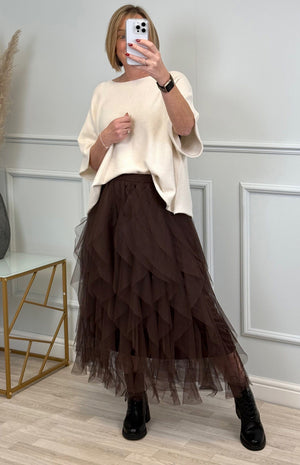 Lori Mesh Tulle Skirt 8-18 Chocolate - Susie's Boutique
