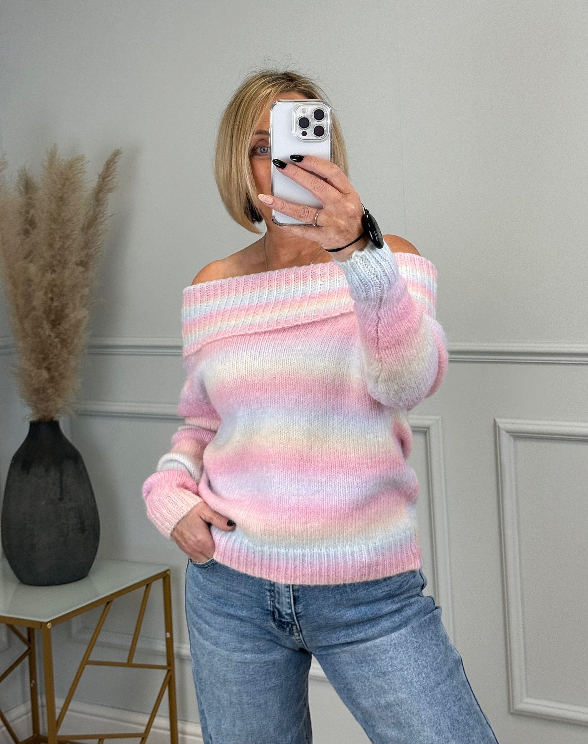 Bella Rainbow Knit Off-Shoulder Sweater 8-16 - Susie's Boutique