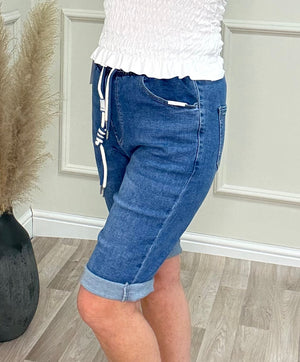 Alicia Elastic Waist Stretch Denim Bermuda Shorts Sizes 10–20