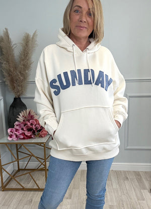 'Sunday' Denim Applique Hoodie Cream 8-22