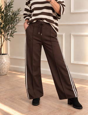 Alexandria Side Stripe Straight Leg Trousers – Chocolate