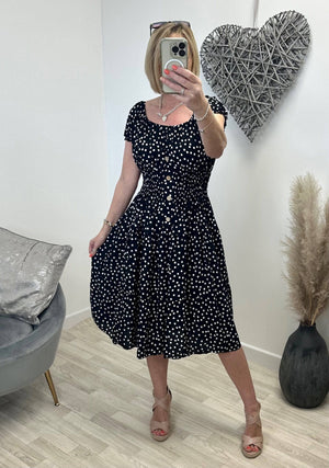 Lisa Polka Dot Magic Midi Dress 8-22 with pockets Black
