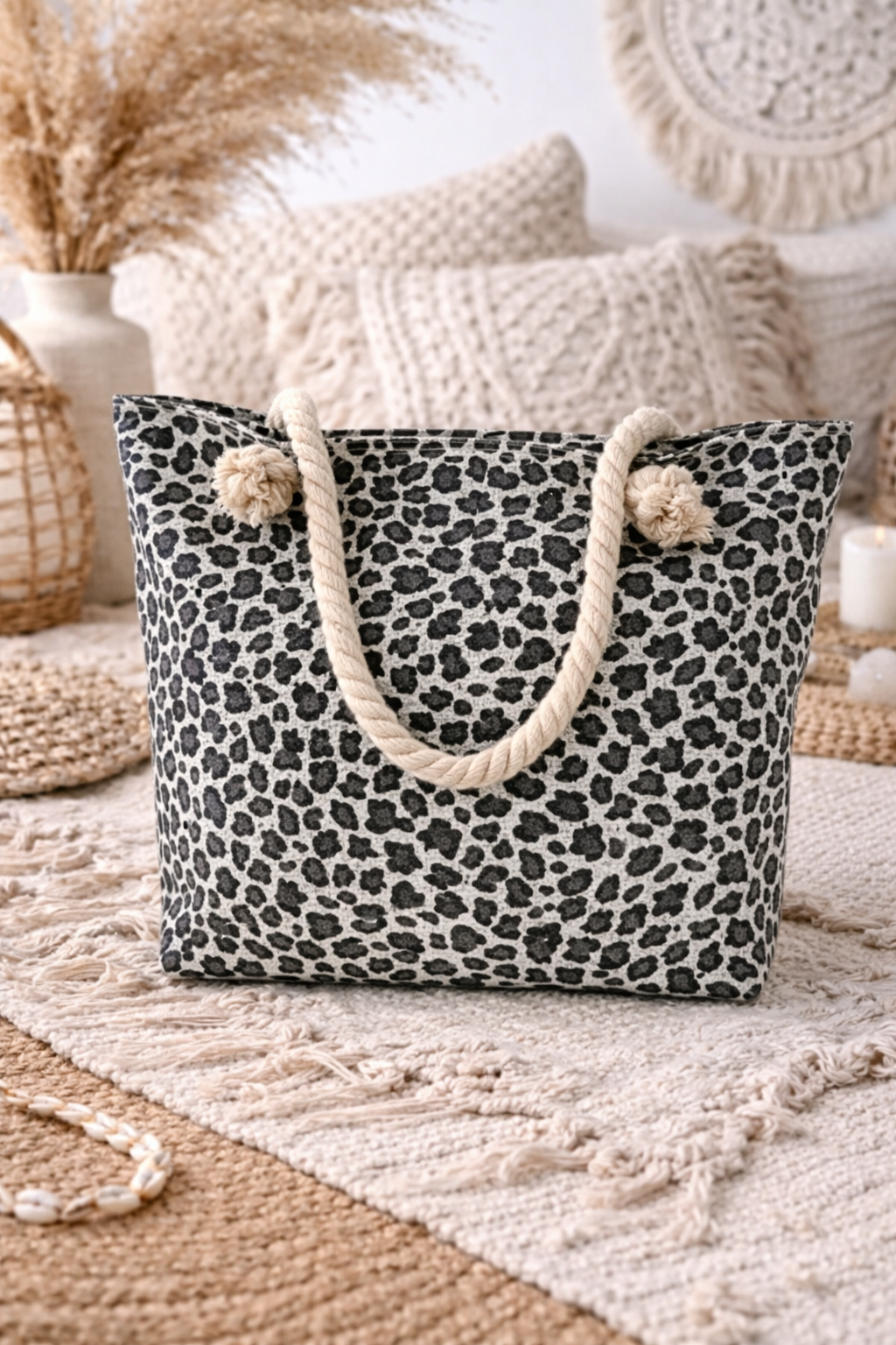 Leopard Print Canvas Tote Bag