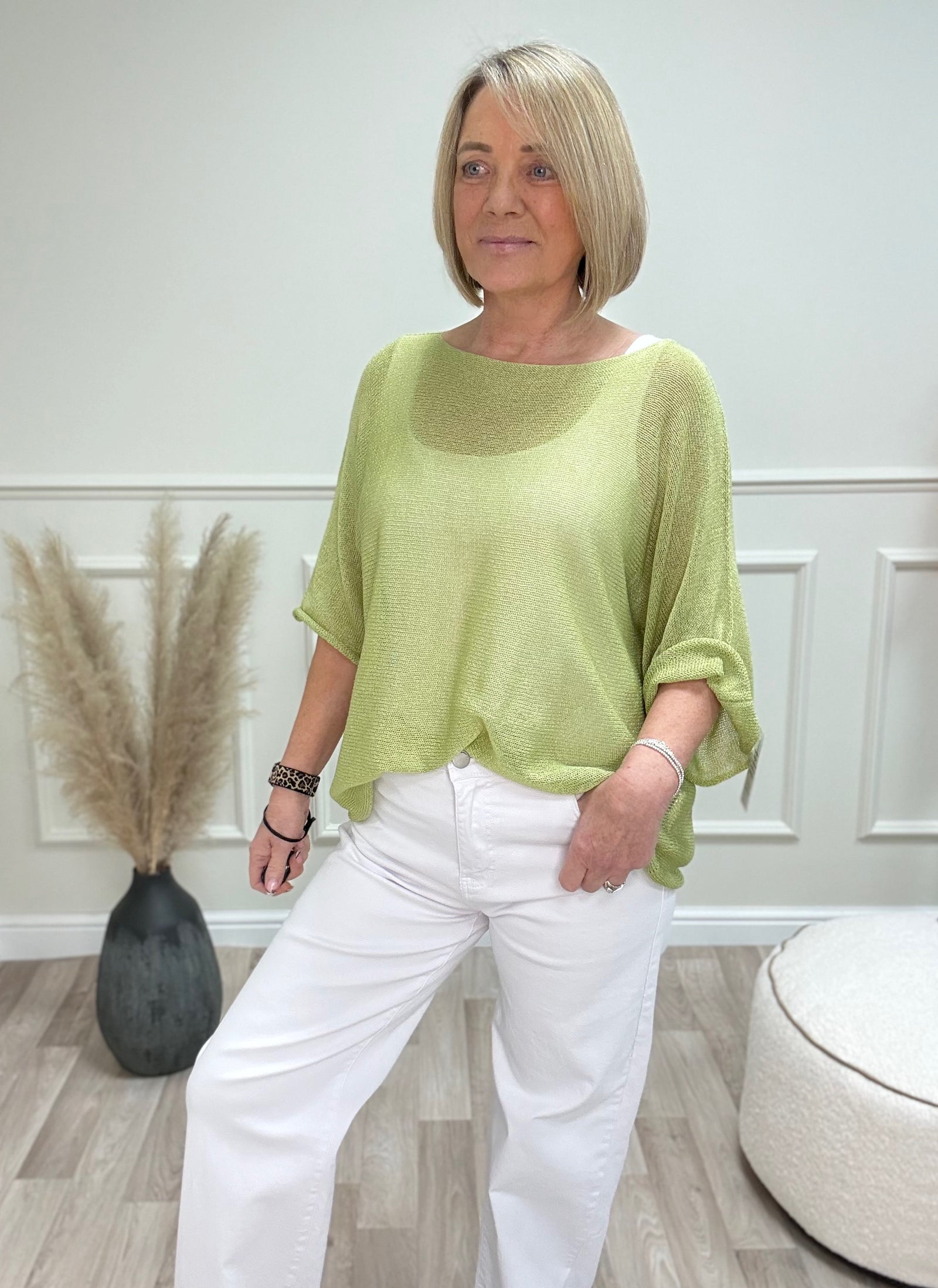 Tia Lightweight Sheer Knit Top 8-20 Pistachio