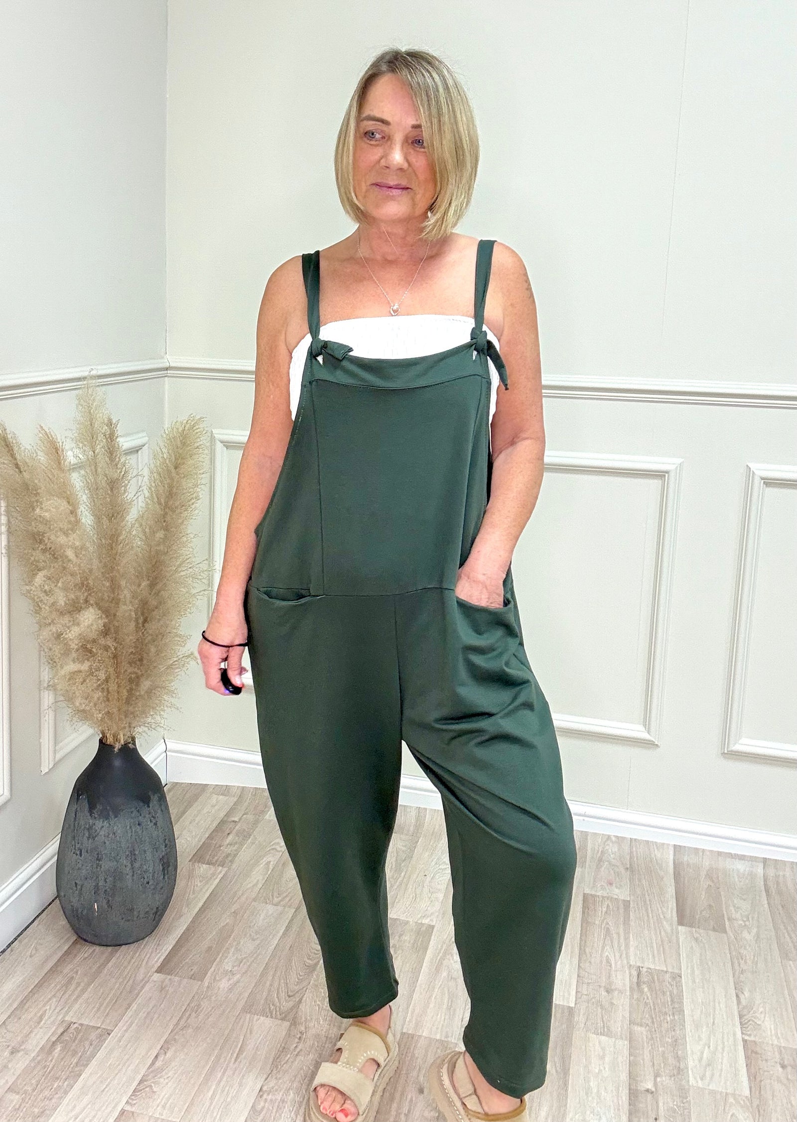 Nina Jersey Barrel Dungarees 8-16 Khaki