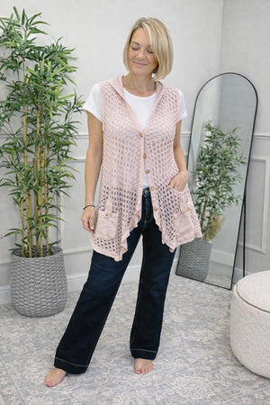 Crochet Mesh Sleeveless Cardigan Waistcoat 10-18