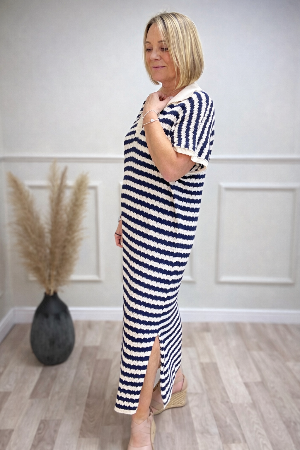 Maren Nautical Stripe Knitted Polo Midi Dress 10-18