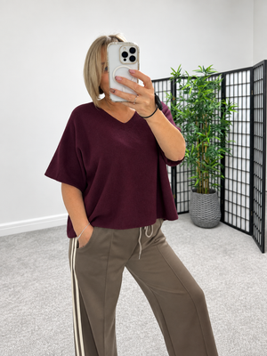 Serelai Luxe V-Neck Wide-Sleeve Jumper – Plum