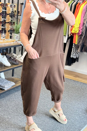 Nina Jersey Barrel Dungarees 8-16 Chocolate