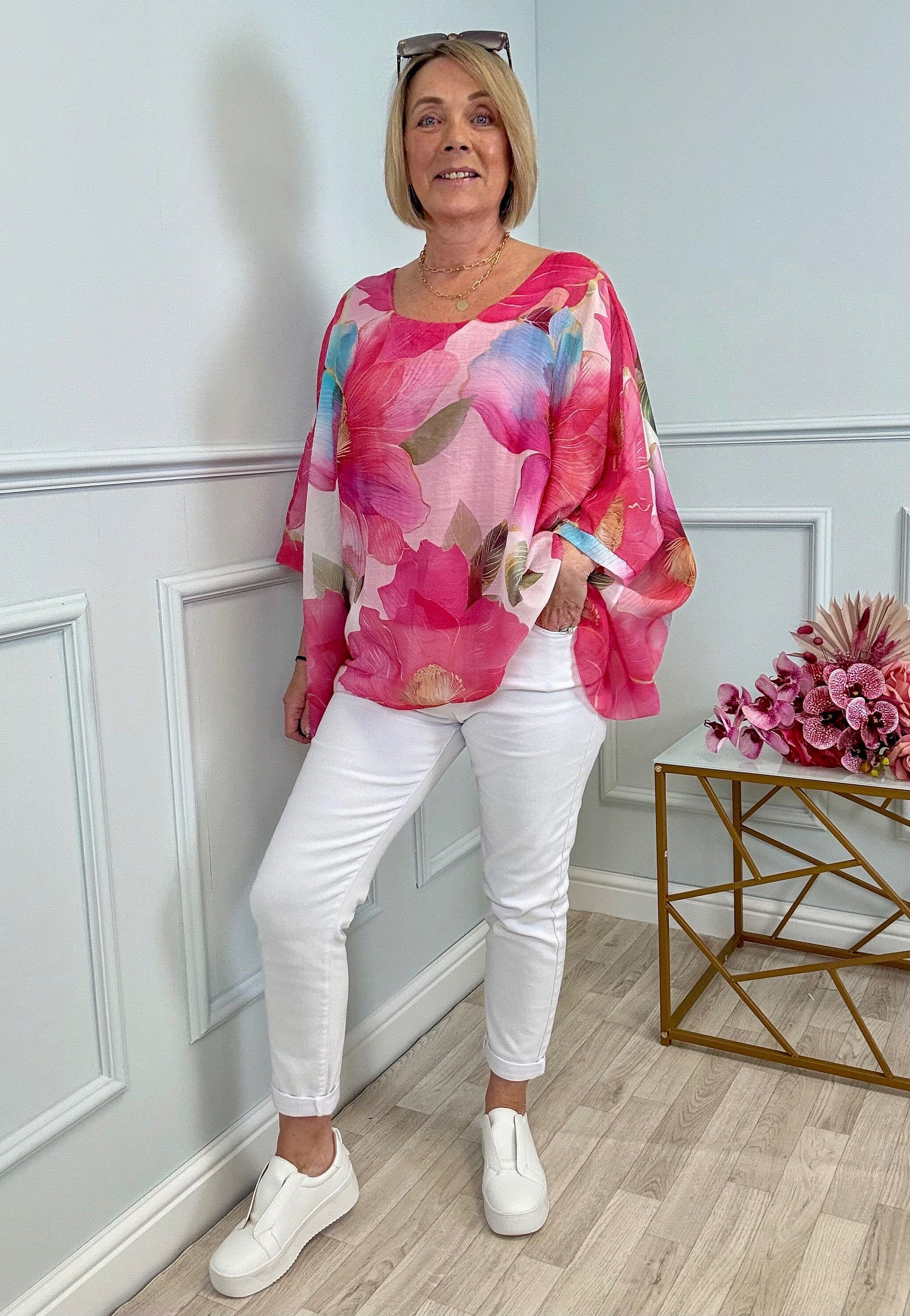 Lyra Oversized Floral Print Top 10-20 Fuchsia