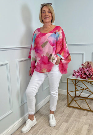 Lyra Oversized Floral Print Top 10-20 Fuchsia