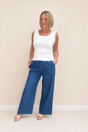 Piper Frayed Hem Wide-Leg Denim Look Trousers 10-18