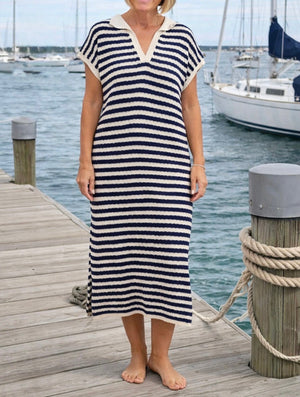 Maren Nautical Stripe Knitted Polo Midi Dress 10-18