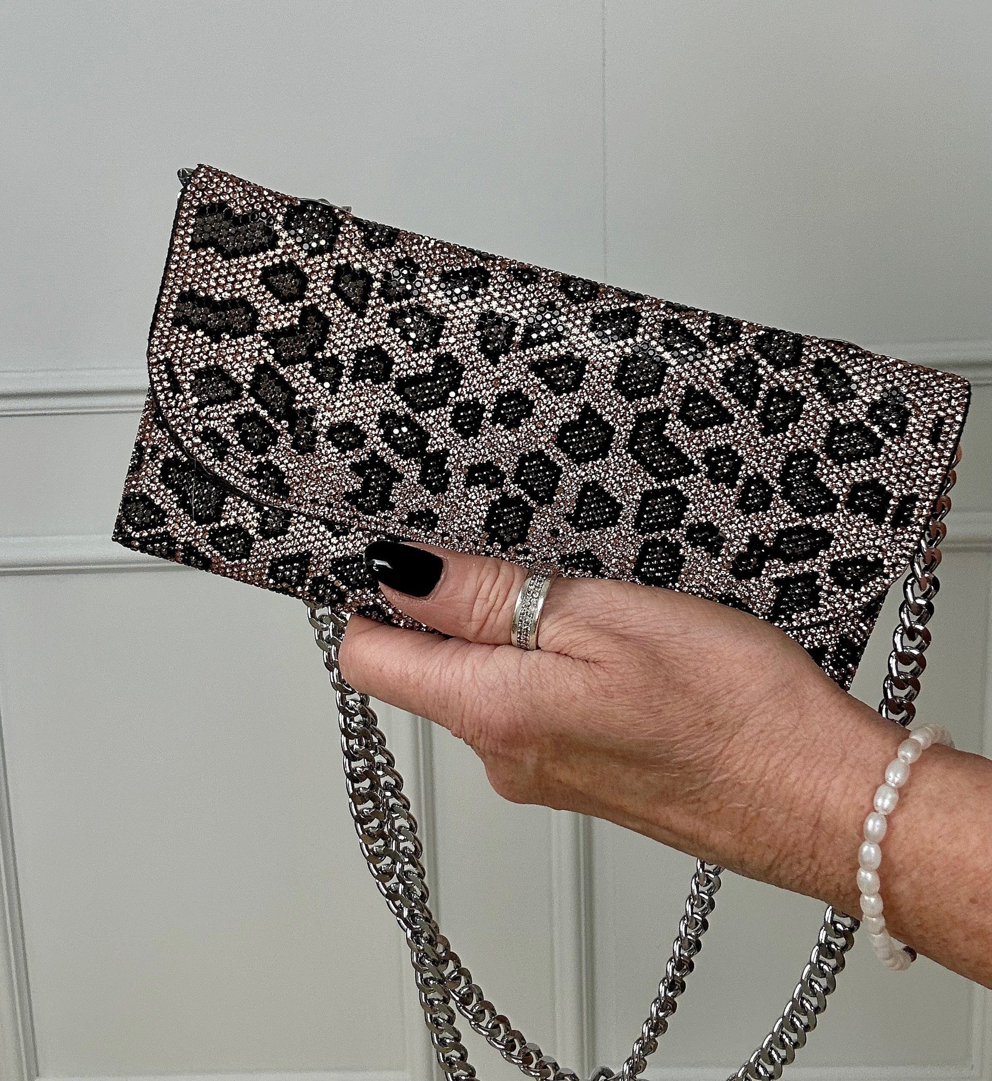 Diamante Leopard Evening Crossbody Clutch Bag - Susie's Boutique