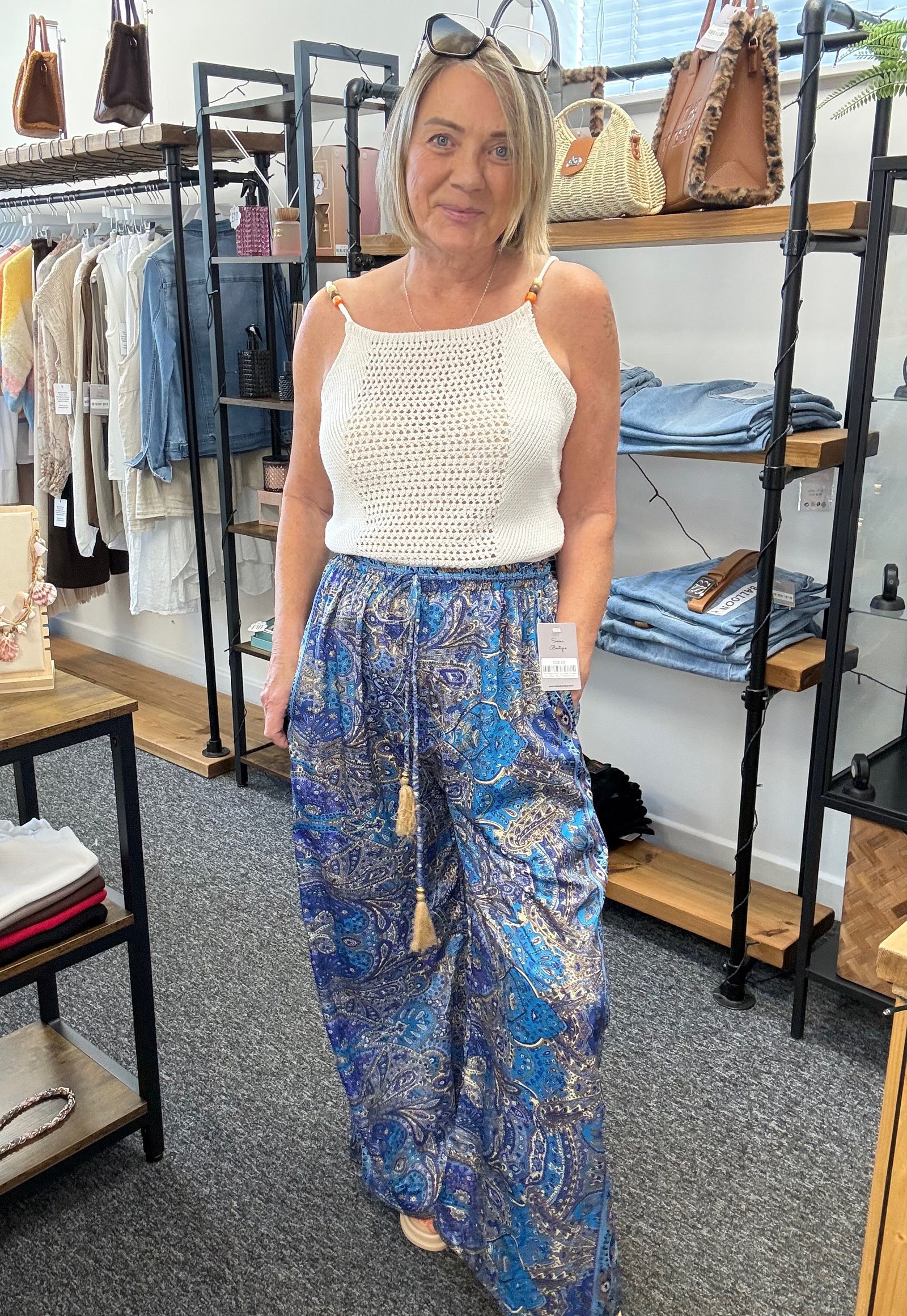 Mila Paisley Wide-Leg Tassel Trousers 8-16 Blue