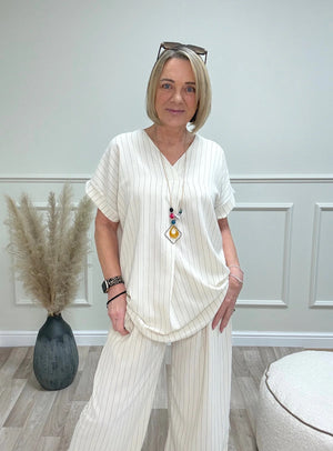 Monroe Pinstripe V-Neck Co-Ord Set 10-18