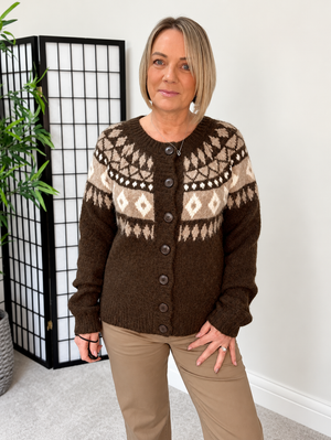 Elsie Fair Isle Cardigan - Chocolate