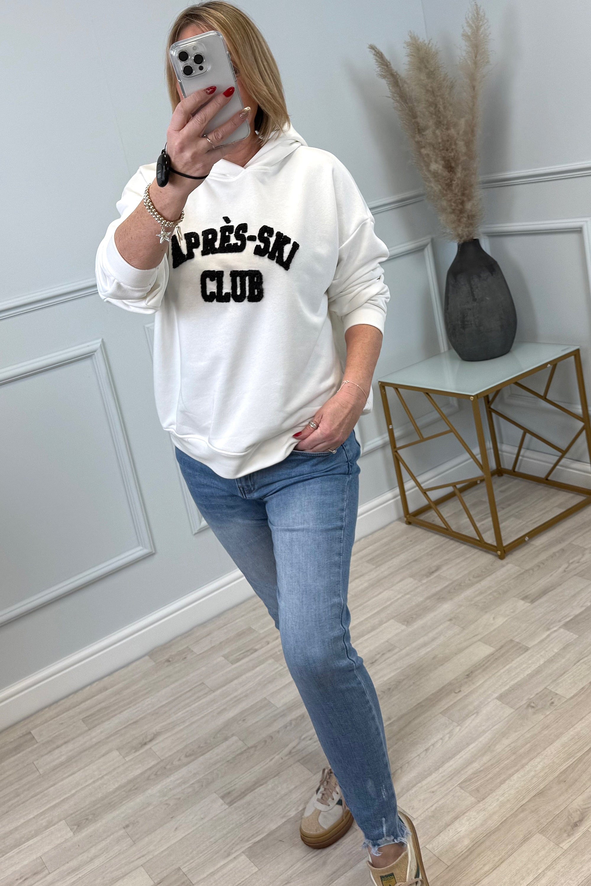 The Aria Après-Ski Hoodie - Cozy Embroidered Logo Sweatshirt 8-18 White - Susie's Boutique