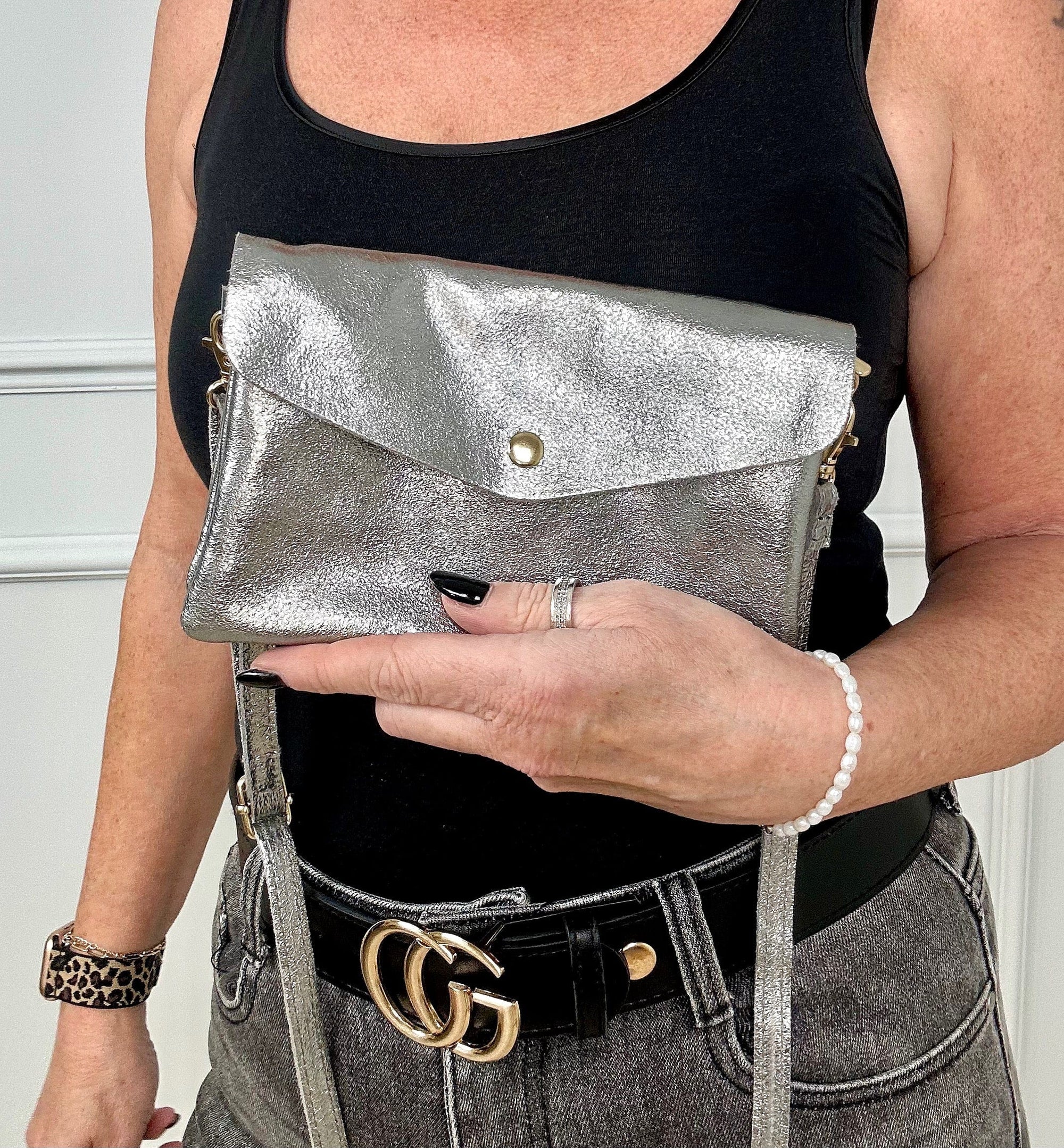 Leather Crossbody  Bag Silver - Susie's Boutique